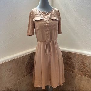 Derek Lam 10 Crosby for Saks Tan Crinkle 100% Silk Button Front A-line Dress, 2